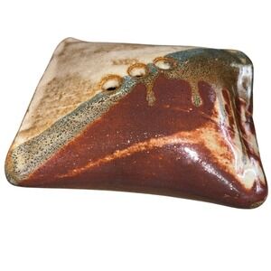 Handmade Ceramic Stoneware Pillow Flower Frog Rustic Earth Tones